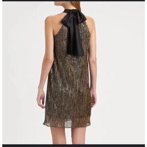 Gold Metallic Shift Dress with Black Bow